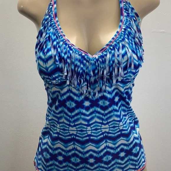 Hobie Size Medium Tie Dye Fringe Tankini with Attached Bra. New Without Tags - Picture 2 of 5